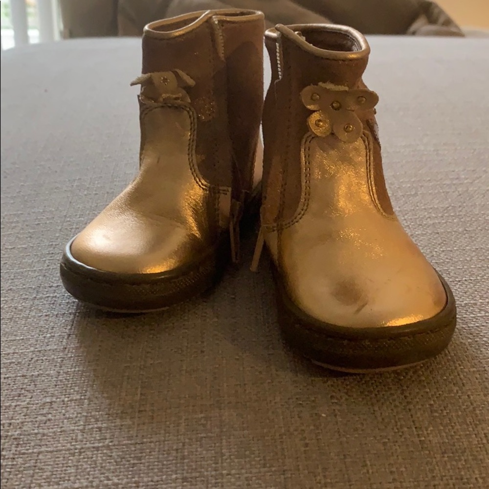 Gold Metallic Zip Up Boots Size 4